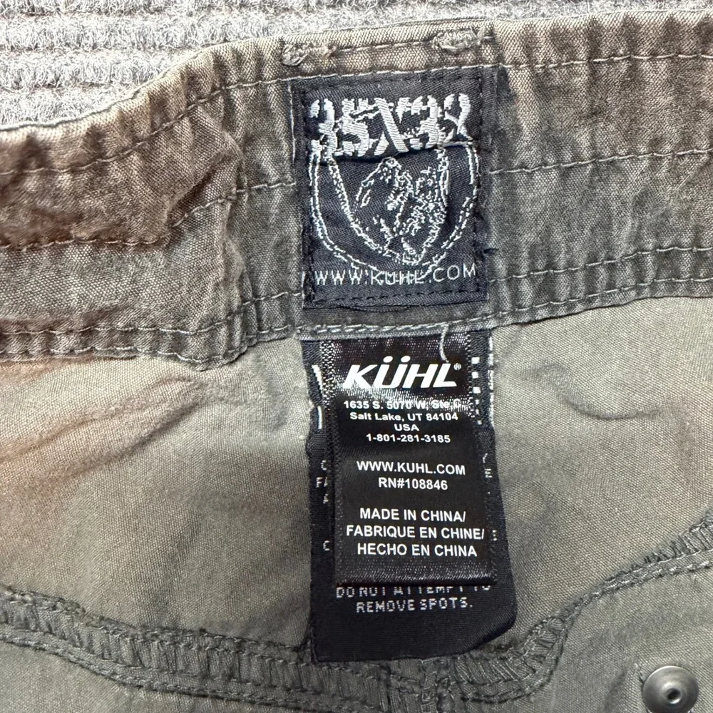 Kuhl Rydr Mens 35x32 Charcoal Grey Brown Cotton Twill Outdoor Hiking Pants